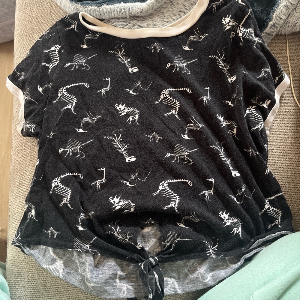 Dinosaur bones crop front tie shirt